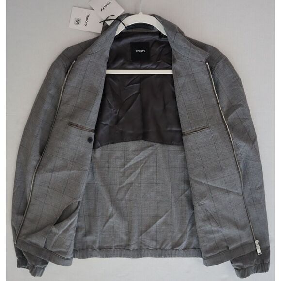 Theory M0371403 Mens Sz S Charcoal Plaid Zerega Wool Blend 2-Way Zip Jacket $495 - Picture 6 of 12